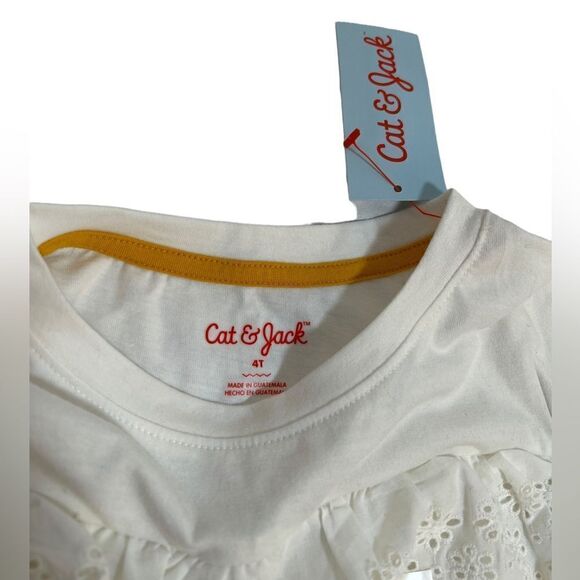 NWT Cat & Jack 4t White Long Sleeve Eyelet Ruffle Top Shirt Plain Solid Formal - Picture 3 of 7